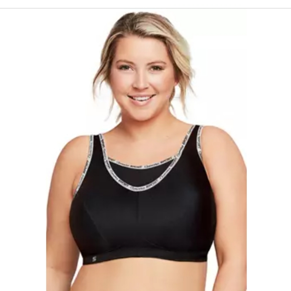 New! Glamorise Full Figure No Bounce Camisole Sports Bra Wirefree, black, 42D